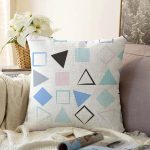 Beyaz Zemin Üzerinde Renkli Geometrik Desenli Dijital Baskılı Modern Raşel Kadife Yastık Kılıfı Realhomes