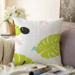 Beyaz Zemin Üzerinde Modern Renkli Yaprak Desenli Modern Raşel Kadife Yastık Kırlent Kılıfı Realhomes