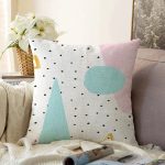 - Sonil-K-7785-Gorsel1 - Realhomes  Beyaz Zemin Üzerinde Renkli Modern Desenli Siyah Puantiyeli Raşel Kadife Yastık Kırlent Kılıfı Realhomes