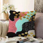 - Sonil-K-7791-Gorsel1 - Realhomes  Renkli Zemin Üzerinde Gold Detaylı Modern Desenli Modern Raşel Kadife Yastık Kırlent Kılıfı Realhomes