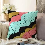 Renkli Zemin Üzerinde Gold Detaylı Modern Desenli Modern Raşel Kadife Yastık Kırlent Kılıfı Realhomes