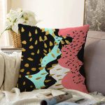 Renkli Zemin Üzerinde Gold Detaylı Modern Desenli Modern Raşel Kadife Yastık Kırlent Kılıfı Realhomes