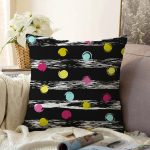 Siyah Zemin Üzerinde Renkli Puantiyeli Desenli Modern Raşel Kadife Yastık Kırlent Kılıfı Realhomes