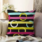 Siyah Zemin Üzerinde Modern Çizgili Renkli Puantiyeli Raşel Kadife Yastık Kırlent Kılıfı Realhomes