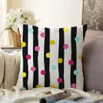 - Sonil-K-7799-Gorsel1 - Realhomes Beyaz Zemin Üzerinde Modern Siyah Çizgili Renkli Puantiyeli Raşel Kadife Yastık Kırlent Kılıfı Realhomes
