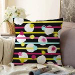 Siyah Zemin Üzerinde Modern Çizgili Beyaz Puantiyeli Raşel Kadife Yastık Kırlent Kılıfı Realhomes