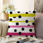 Beyaz Zemin Üzerinde Modern Renkli Çizgili Siyah Puantiyeli Raşel Kadife Yastık Kırlent Kılıfı Realhomes