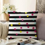 - Sonil-K-7810-Gorsel1 - Realhomes  Beyaz Zemin Üzerinde Modern Siyah Çizgili Renkli Puantiyeli Raşel Kadife Yastık Kırlent Kılıfı Realhomes
