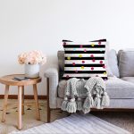 - Sonil-K-7810-Gorsel2 - Realhomes  Beyaz Zemin Üzerinde Modern Siyah Çizgili Renkli Puantiyeli Raşel Kadife Yastık Kırlent Kılıfı Realhomes