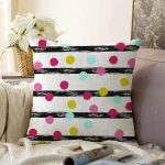 - Sonil-K-7811-Gorsel1 - Realhomes  Beyaz Zemin Üzerinde Modern Siyah Çizgili Renkli Puantiyeli Raşel Kadife Yastık Kırlent Kılıfı Realhomes