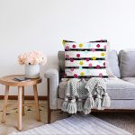 - Sonil-K-7811-Gorsel2 - Realhomes  Beyaz Zemin Üzerinde Modern Siyah Çizgili Renkli Puantiyeli Raşel Kadife Yastık Kırlent Kılıfı Realhomes