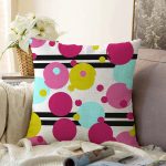 - Sonil-K-7814-Gorsel1 - Realhomes  Beyaz Zemin Üzerinde Siyah Modern Çizgili Renkli Puantiyeli Raşel Kadife Yastık Kırlent Kılıfı Realhomes