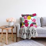 - Sonil-K-7814-Gorsel2 - Realhomes  Beyaz Zemin Üzerinde Siyah Modern Çizgili Renkli Puantiyeli Raşel Kadife Yastık Kırlent Kılıfı Realhomes