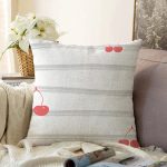 - Sonil-K-7818-Gorsel1 - Realhomes  Beyaz Zemin Üzerinde Gri Modern Çizgili Kiraz Desenli Raşel Kadife Yastık Kırlent Kılıfı Realhomes