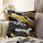 Siyah Zemin Üzerinde Gold Detaylı Modern Desenli Modern Raşel Kadife Yastık Kırlent Kılıfı Realhomes