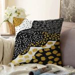 Renkli Zemin Üzerinde Gold Detaylı Modern Desenli Modern Raşel Kadife Yastık Kırlent Kılıfı Realhomes