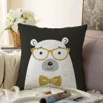 Siyah Zemin Üzerinde Gold Detaylı Sevimli Ayıcık Modern Raşel Kadife Yastık Kırlent Kılıfı Realhomes