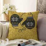 - Sonil-K-7840-Gorsel1 - Realhomes  Gold Zemin Üzerinde Modern Desen İşlemeli Eldiven Modern Raşel Kadife Yastık Kırlent Kılıfı Realhomes