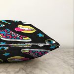 Siyah Zeminli Renkli Ayakkabı Desenli Dijital Baskılı Modern Raşel Kadife Yastık Kırlent Kılıfı Realhomes