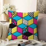- Sonil-K-7849-Gorsel1 - Realhomes  Renkli Zemin Üzerinde Modern Geometrik Küp Desenli Modern Raşel Kadife Yastık Kırlent Kılıfı Realhomes