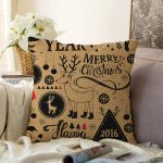 - Sonil-K-7853-Gorsel1 - Realhomes  Renkli Zemin Üzerinde Yılbaşı Desenli Merry Christmas Yazılı Raşel Kadife Yastık Kırlent Kılıfı Realhomes