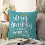 - Sonil-K-7857-Gorsel1 - Realhomes Renkli Zemin Üzerinde Gold Detaylı Merry Christmas Yazılı Raşel Kadife Yastık Kırlent Kılıfı Realhomes