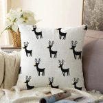 - Sonil-K-7867-Gorsel1 - Realhomes  Beyaz Zeminli Siyah Geyik Desenli Dijital Baskılı Modern Raşel Kadife Yastık Kırlent Kılıfı Realhomes