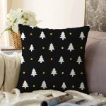 - Sonil-K-7868-Gorsel1 - Realhomes  Siyah Zeminli Beyaz Çam Ağacı Desenli Dijital Baskılı Modern Raşel Kadife Yastık Kırlent Kılıfı Realhomes