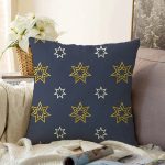 Renkli Zemin Üzerinde Gold Detaylı Yıldız Desenli Modern Raşel Kadife Yastık Kırlent Kılıfı Realhomes