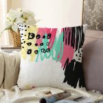 Beyaz Zemin Üzerinde Soyut Çizimli Renkli Desen Çalışması Raşel Kadife Yastık Kırlent Kılıfı Realhomes