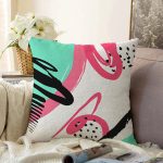 - Sonil-K-7881-Gorsel1 - Realhomes  Beyaz Zemin Üzerinde Soyut Çizimli Renkli Desen Çalışması Raşel Kadife Yastık Kırlent Kılıfı Realhomes