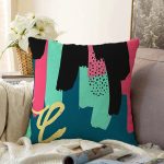 - Sonil-K-7882-Gorsel1 - Realhomes  Renkli Zemin Üzerinde Soyut Çizimli Modern Geometrik Desen Raşel Kadife Yastık Kırlent Kılıfı Realhomes