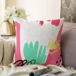 - Sonil-K-7883-Gorsel1 - Realhomes  Beyaz Zemin Üzerinde Renkli Çizimli Geometrik Desen Raşel Kadife Yastık Kırlent Kılıfı Realhomes