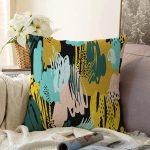 - Sonil-K-7886-Gorsel1 - Realhomes  Siyah Zemin Üzerinde Soyut Çizimli Geometrik Desen Modern Raşel Kadife Yastık Kırlent Kılıfı Realhomes