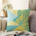 - Sonil-K-7892-Gorsel1 - Realhomes Renkli Zemin Üzerinde Geometrik Desenli Yaprak Motifli Raşel Kadife Yastık Kırlent Kılıfı Realhomes