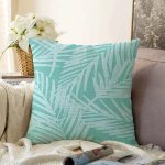 - Sonil-K-7893-Gorsel1 - Realhomes  Renkli Zemin Üzerinde Yaprak Desenli Dijital Baskılı Modern Raşel Kadife Yastık Kırlent Kılıfı Realhomes