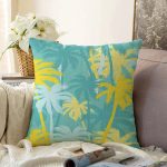 Renkli Zemin Üzerinde Soyut Çizimli Palmiyeler Modern Raşel Kadife Yastık Kırlent Kılıfı Realhomes
