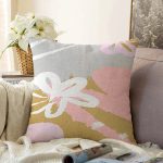 - Sonil-K-7900-Gorsel1 - Realhomes  Rengarenk Zemin Üzerinde Soyut Çizimli Çiçek Desenli Modern Raşel Kadife Yastık Kırlent Kılıfı Realhomes