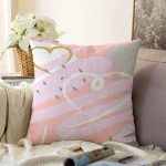 Renkli Zemin Üzerinde Kalp Desenli Dijital Baskılı Modern Raşel Kadife Yastık Kırlent Kılıfı Realhomes