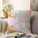 - Sonil-K-7905-Gorsel1 - Realhomes  Renkli Zemin Üzerinde Soyut Çizimli Kalp Desenli Modern Raşel Kadife Yastık Kırlent Kılıfı Realhomes