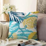 - Sonil-K-7914-Gorsel1 - Realhomes  Beyaz Zemin Ğzerşnde Renkli Yaprak Desenli Halat Motifli Raşel Kadife Yastık Kırlent Kılıfı Realhomes