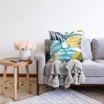 - Sonil-K-7914-Gorsel2 - Realhomes  Beyaz Zemin Ğzerşnde Renkli Yaprak Desenli Halat Motifli Raşel Kadife Yastık Kırlent Kılıfı Realhomes