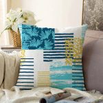 - Sonil-K-7916-Gorsel1 - Realhomes  Beyaz Zemin Üzerinde Renkli Modern Çizgili Yaprak Motifli Raşel Kadife Yastık Kırlent Kılıfı Realhomes