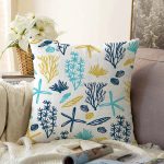 Beyaz Zemin Üzerinde Renkli Deniz Motifli Raşel Kadife Yastık Kırlent Kılıfı Realhomes