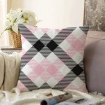 - Sonil-K-7923-Gorsel1 - Realhomes  Beyaz Zeminli Siyah Ekose Desenli Dijital Baskılı Modern Raşel Kadife Yastık Kırlent Kılıfı Realhomes