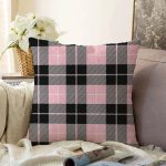 - Sonil-K-7927-Gorsel1 - Realhomes  Renkli Pastel Zemin Üzerinde Siyah Ekose Desenli Modern Raşel Kadife Yastık Kırlent Kılıfı Realhomes