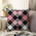 - Sonil-K-7929-Gorsel1 - Realhomes  Renkli Pastel Zemin Üzerinde Siyah Ekose Desenli Modern Raşel Kadife Yastık Kırlent Kılıfı Realhomes