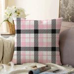 Renkli Pastel Zemin Üzerinde Siyah Ekose Desenli Modern Raşel Kadife Yastık Kırlent Kılıfı Realhomes
