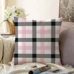 Renkli Pastel Zemin Üzerinde Siyah Ekose Desenli Modern Raşel Kadife Yastık Kırlent Kılıfı Realhomes