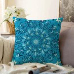 - Sonil-K-7935-Gorsel1 - Realhomes  Renkli Zemin Üzerinde Çini Desenli Dijital Baskılı Modern Raşel Kadife Yastık Kırlent Kılıfı Realhomes